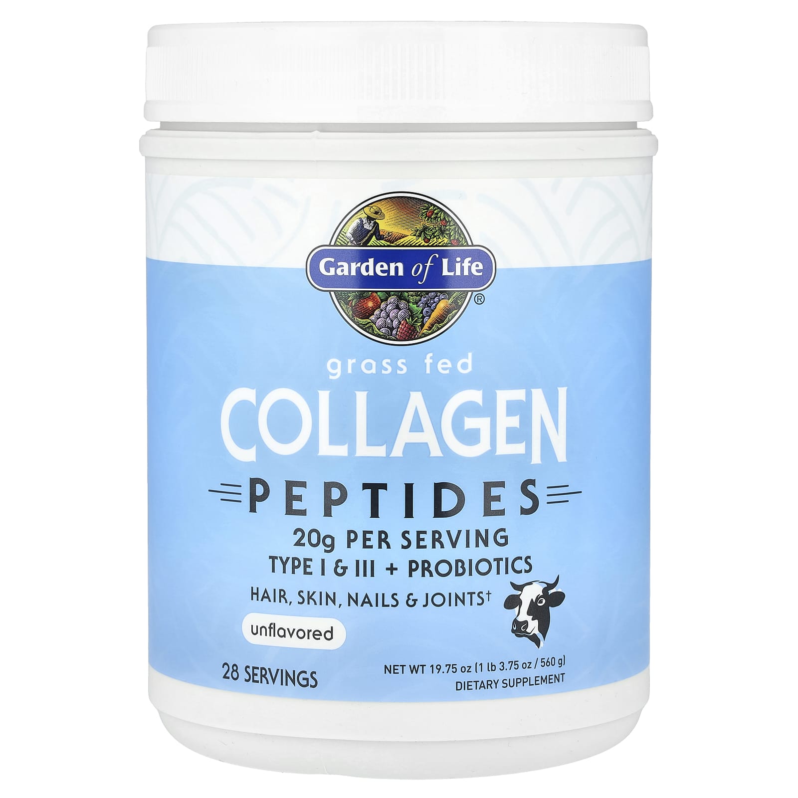 Garden of Life, Grass Fed Collagen Peptides, Unflavored, 19.75 oz (560 g)