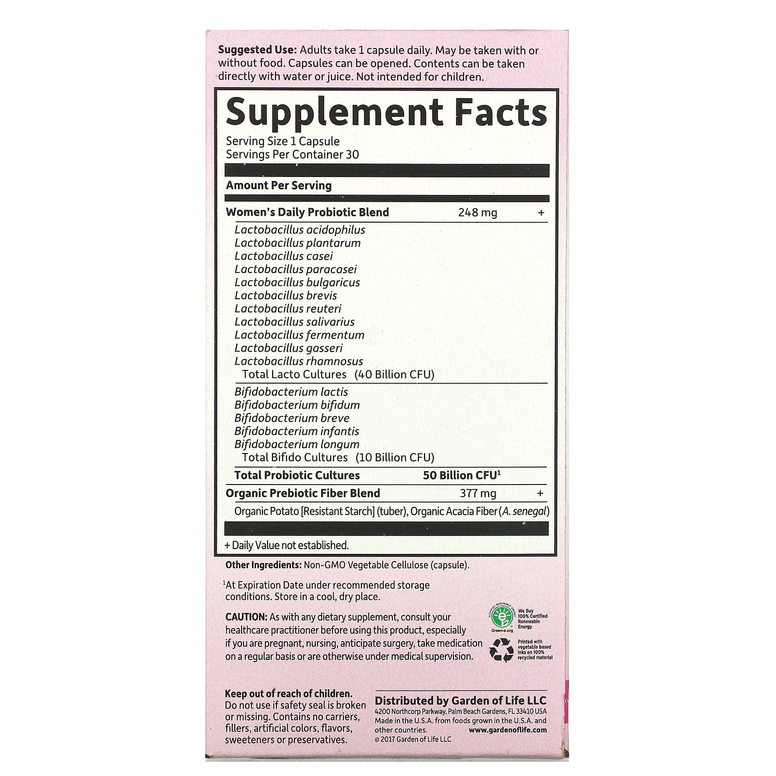 Garden of Life, Dr. Formulated Probiotics, Once Daily Women's, 50 Billion, 30 Vegetarian Capsules