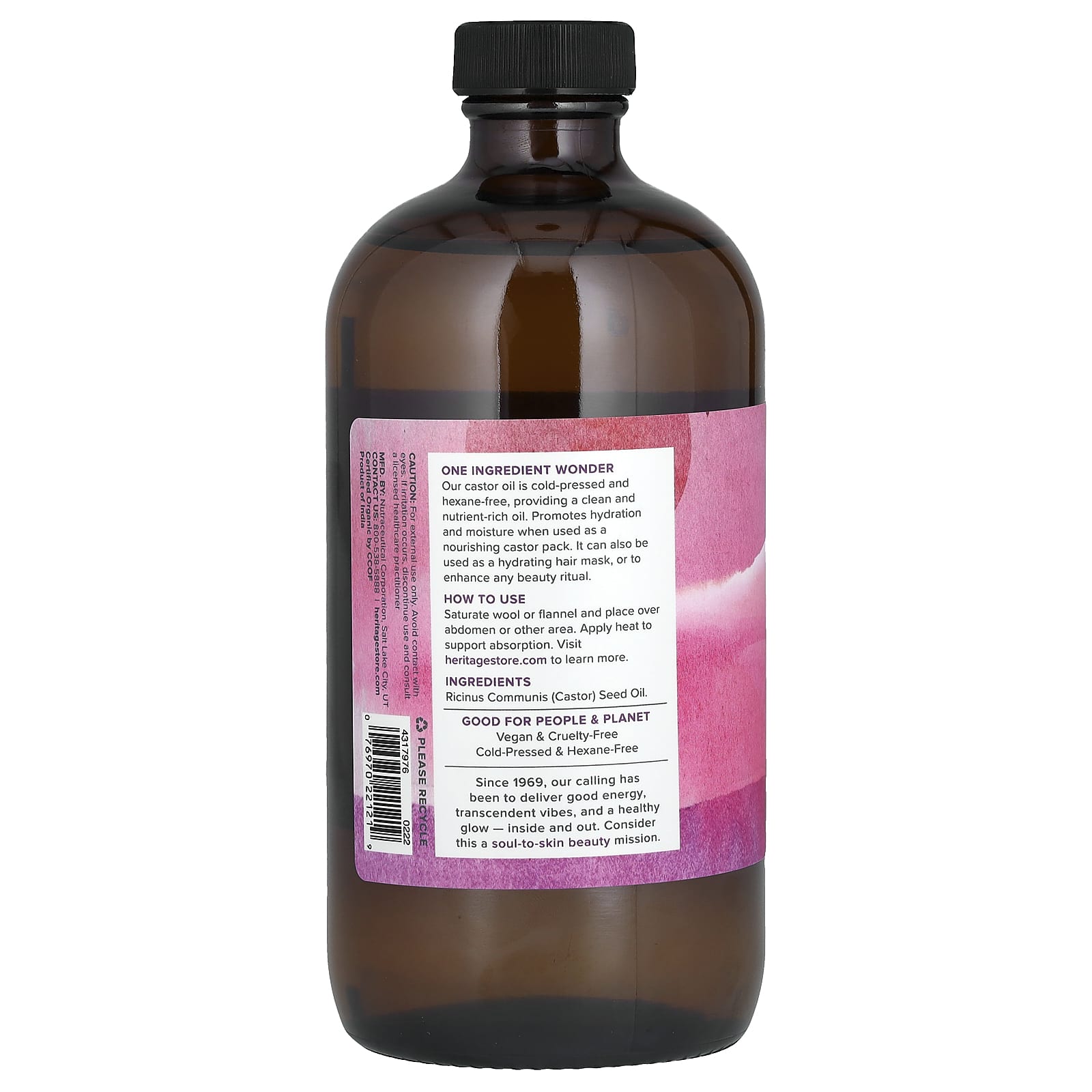 Heritage Store, Organic Castor Oil, 16 fl oz (473 ml)