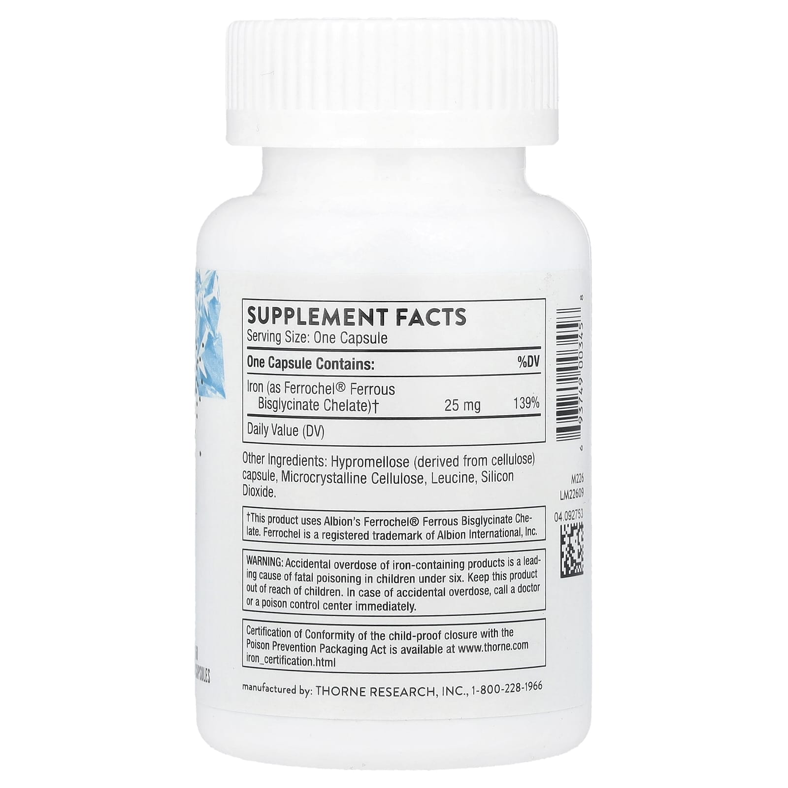 Thorne, Iron Bisglycinate, 25 mg, 60 Capsules