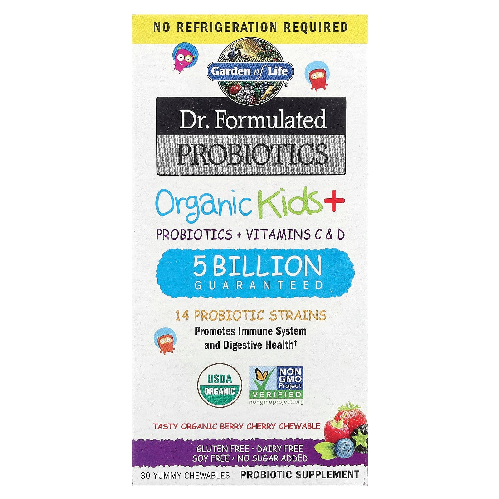 Garden of Life, Dr. Formulated Probiotics, Organic Kids + Chewables, Tasty Organic Berry Cherry, 30 Yummy Chewables